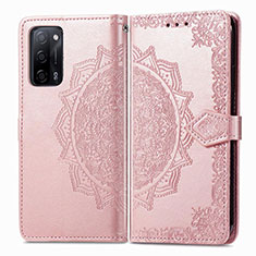 Funda de Cuero Cartera con Soporte Patron de Moda Carcasa para Oppo A55 5G Oro Rosa