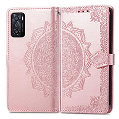 Funda de Cuero Cartera con Soporte Patron de Moda Carcasa para Oppo A55S 5G Oro Rosa