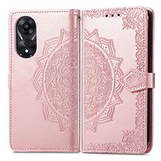 Funda de Cuero Cartera con Soporte Patron de Moda Carcasa para Oppo A58 4G Oro Rosa