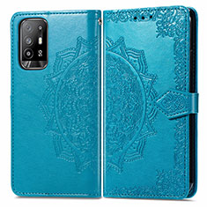 Funda de Cuero Cartera con Soporte Patron de Moda Carcasa para Oppo A95 5G Azul