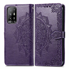 Funda de Cuero Cartera con Soporte Patron de Moda Carcasa para Oppo F19 Pro+ Plus 5G Morado