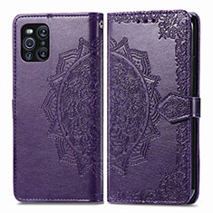 Funda de Cuero Cartera con Soporte Patron de Moda Carcasa para Oppo Find X3 5G Morado