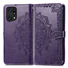 Funda de Cuero Cartera con Soporte Patron de Moda Carcasa para Oppo Find X5 Pro 5G Morado