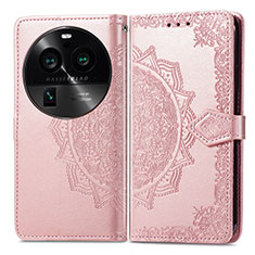 Funda de Cuero Cartera con Soporte Patron de Moda Carcasa para Oppo Find X6 5G Oro Rosa