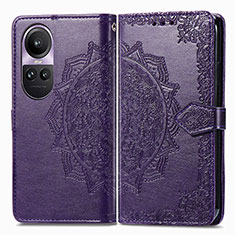 Funda de Cuero Cartera con Soporte Patron de Moda Carcasa para Oppo Reno10 5G Morado