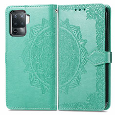 Funda de Cuero Cartera con Soporte Patron de Moda Carcasa para Oppo Reno5 F Verde