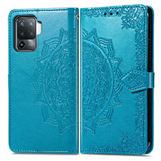 Funda de Cuero Cartera con Soporte Patron de Moda Carcasa para Oppo Reno5 Lite Azul