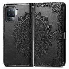 Funda de Cuero Cartera con Soporte Patron de Moda Carcasa para Oppo Reno5 Lite Negro