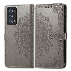 Funda de Cuero Cartera con Soporte Patron de Moda Carcasa para Oppo Reno6 Pro 5G Gris