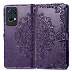 Funda de Cuero Cartera con Soporte Patron de Moda Carcasa para Oppo Reno7 Pro 5G Morado