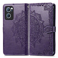 Funda de Cuero Cartera con Soporte Patron de Moda Carcasa para Oppo Reno8 4G Morado