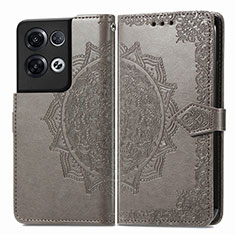 Funda de Cuero Cartera con Soporte Patron de Moda Carcasa para Oppo Reno8 Pro 5G Gris