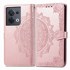 Funda de Cuero Cartera con Soporte Patron de Moda Carcasa para Oppo Reno9 Pro 5G Oro Rosa