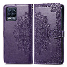 Funda de Cuero Cartera con Soporte Patron de Moda Carcasa para Realme 8 4G Morado