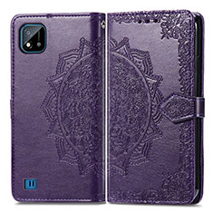 Funda de Cuero Cartera con Soporte Patron de Moda Carcasa para Realme C20 Morado