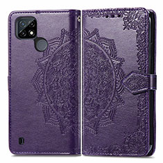 Funda de Cuero Cartera con Soporte Patron de Moda Carcasa para Realme C21 Morado