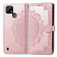 Funda de Cuero Cartera con Soporte Patron de Moda Carcasa para Realme C21Y Oro Rosa