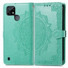 Funda de Cuero Cartera con Soporte Patron de Moda Carcasa para Realme C21Y Verde