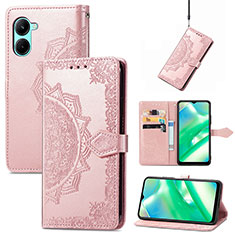 Funda de Cuero Cartera con Soporte Patron de Moda Carcasa para Realme C33 (2023) Oro Rosa