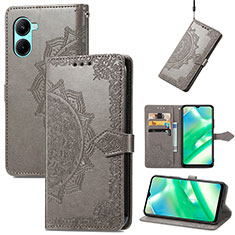 Funda de Cuero Cartera con Soporte Patron de Moda Carcasa para Realme C33 Gris