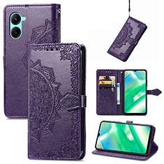 Funda de Cuero Cartera con Soporte Patron de Moda Carcasa para Realme C33 Morado