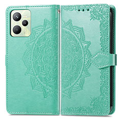 Funda de Cuero Cartera con Soporte Patron de Moda Carcasa para Realme C35 Verde