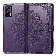 Funda de Cuero Cartera con Soporte Patron de Moda Carcasa para Realme GT 5G Morado