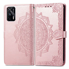 Funda de Cuero Cartera con Soporte Patron de Moda Carcasa para Realme GT 5G Oro Rosa