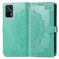 Funda de Cuero Cartera con Soporte Patron de Moda Carcasa para Realme GT 5G Verde