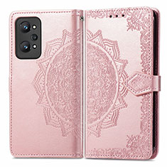 Funda de Cuero Cartera con Soporte Patron de Moda Carcasa para Realme GT2 5G Oro Rosa