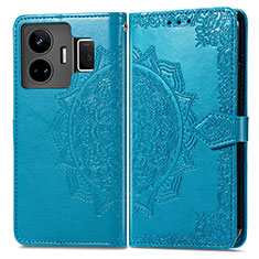 Funda de Cuero Cartera con Soporte Patron de Moda Carcasa para Realme GT5 5G Azul