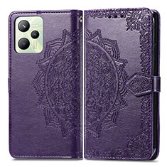 Funda de Cuero Cartera con Soporte Patron de Moda Carcasa para Realme Narzo 50A Prime Morado