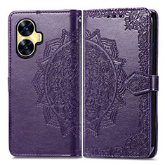 Funda de Cuero Cartera con Soporte Patron de Moda Carcasa para Realme Narzo N55 Morado