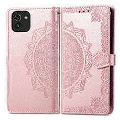 Funda de Cuero Cartera con Soporte Patron de Moda Carcasa para Samsung Galaxy A03 Oro Rosa