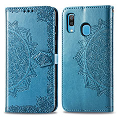 Funda de Cuero Cartera con Soporte Patron de Moda Carcasa para Samsung Galaxy A20 Azul