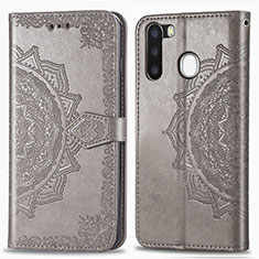 Funda de Cuero Cartera con Soporte Patron de Moda Carcasa para Samsung Galaxy A21 European Gris