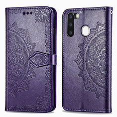 Funda de Cuero Cartera con Soporte Patron de Moda Carcasa para Samsung Galaxy A21 European Morado