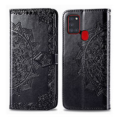 Funda de Cuero Cartera con Soporte Patron de Moda Carcasa para Samsung Galaxy A21s Negro