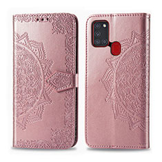 Funda de Cuero Cartera con Soporte Patron de Moda Carcasa para Samsung Galaxy A21s Oro Rosa