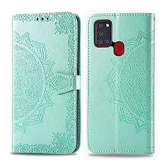 Funda de Cuero Cartera con Soporte Patron de Moda Carcasa para Samsung Galaxy A21s Verde