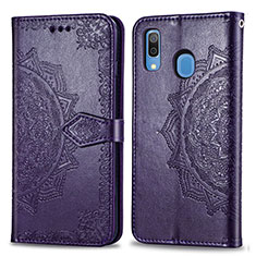 Funda de Cuero Cartera con Soporte Patron de Moda Carcasa para Samsung Galaxy A30 Morado