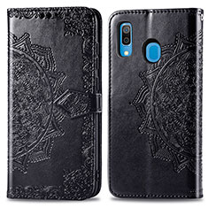 Funda de Cuero Cartera con Soporte Patron de Moda Carcasa para Samsung Galaxy A30 Negro