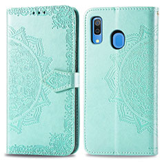 Funda de Cuero Cartera con Soporte Patron de Moda Carcasa para Samsung Galaxy A30 Verde