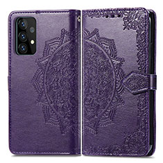 Funda de Cuero Cartera con Soporte Patron de Moda Carcasa para Samsung Galaxy A52 4G Morado