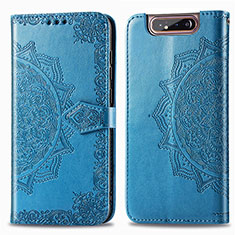 Funda de Cuero Cartera con Soporte Patron de Moda Carcasa para Samsung Galaxy A80 Azul