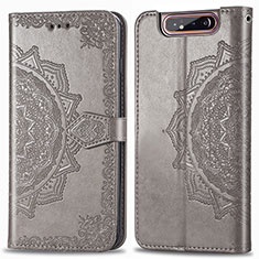 Funda de Cuero Cartera con Soporte Patron de Moda Carcasa para Samsung Galaxy A80 Gris