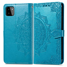 Funda de Cuero Cartera con Soporte Patron de Moda Carcasa para Samsung Galaxy F42 5G Azul