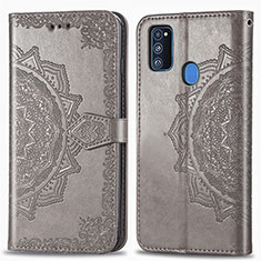 Funda de Cuero Cartera con Soporte Patron de Moda Carcasa para Samsung Galaxy M21 Gris