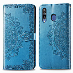 Funda de Cuero Cartera con Soporte Patron de Moda Carcasa para Samsung Galaxy M30 Azul