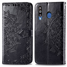 Funda de Cuero Cartera con Soporte Patron de Moda Carcasa para Samsung Galaxy M30 Negro